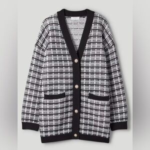 Aritzia Babaton Oversized Sweater Wool Cardigan Black White XXS Preppy Old Money